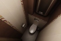 Conception de toilettes à Khrouchtchev: carrelage, panneaux en PVC, peinture et papier peint (18 photos)