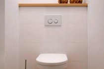 Toilette avec lavabo et installation, design avec carrelage et papier peint (21 photos)