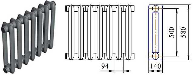 Puissance de 1 section de radiateurs de chauffage bimétalliques