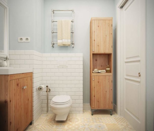 Salle de bain avec une finition caractéristique