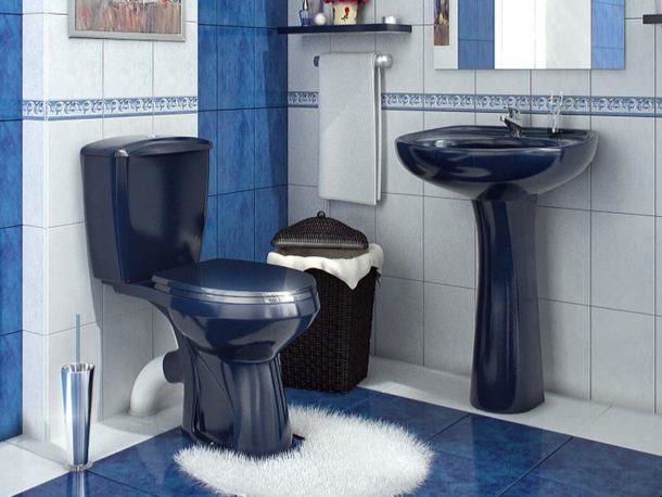 Ensemble de cuvette de toilette bleu cobalt avec lavabo