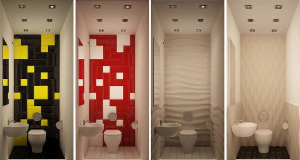 Options de décoration murale dans une petite toilette avec plomberie blanche