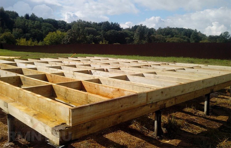 L'appareil d'un plancher en bois sur des rondins