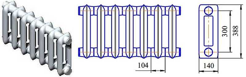 Puissance de 1 section de radiateurs de chauffage bimétalliques