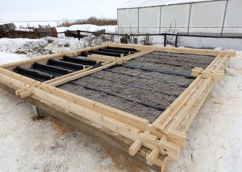 L'appareil d'un plancher en bois sur des rondins